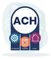 ACH - Automated Clearing House acronym, business concept background. Vector illustration for website banner, marketing materials, business presentation, online advertising. © Natalya