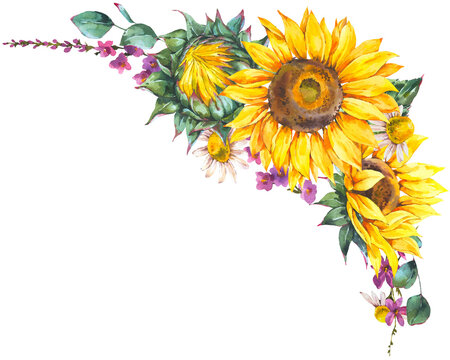 Watercolor sunflowers bouquet transparent png