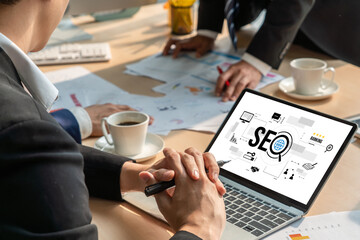 SEO search engine optimization for modish e-commerce and online retail business showing on computer...