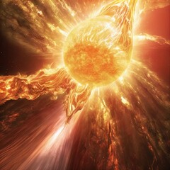 A massive solar flare ejects from the surface of the Sun.