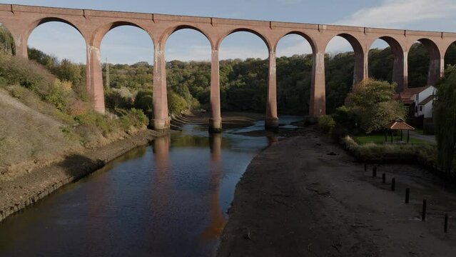 Viaduct Larpool Brick-Built River Esk North Yorkshire Whitby UK Aerial View Autumn
