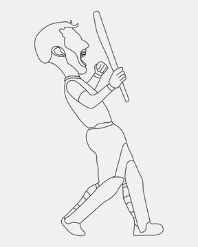 Batsman cricketer Line art, illustration, vector, art, painting, cartoon. Batsman celebration moment for winning match.