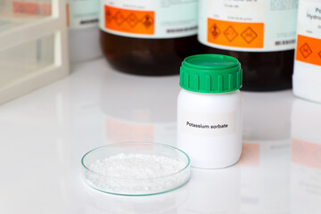 potassium sorbate in glass, chemical in the laboratory and industry