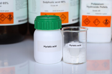 myristic acid in glass, chemical in the laboratory and industry