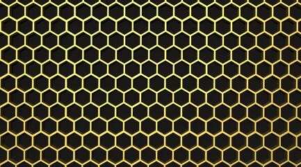 golden honeycomb mesh pattern on black background