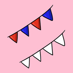 A set of images, bright triangular flags, red and blue flags, vector cartoon