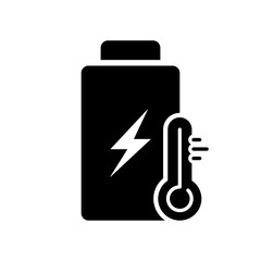 Eco Battery with Thermometer Silhouette Icon. Eco Renewable Accumulator Cold or Warm Temperature Glyph Pictogram. Recycle Electrical Green Energy Symbol. Isolated Vector Illustration