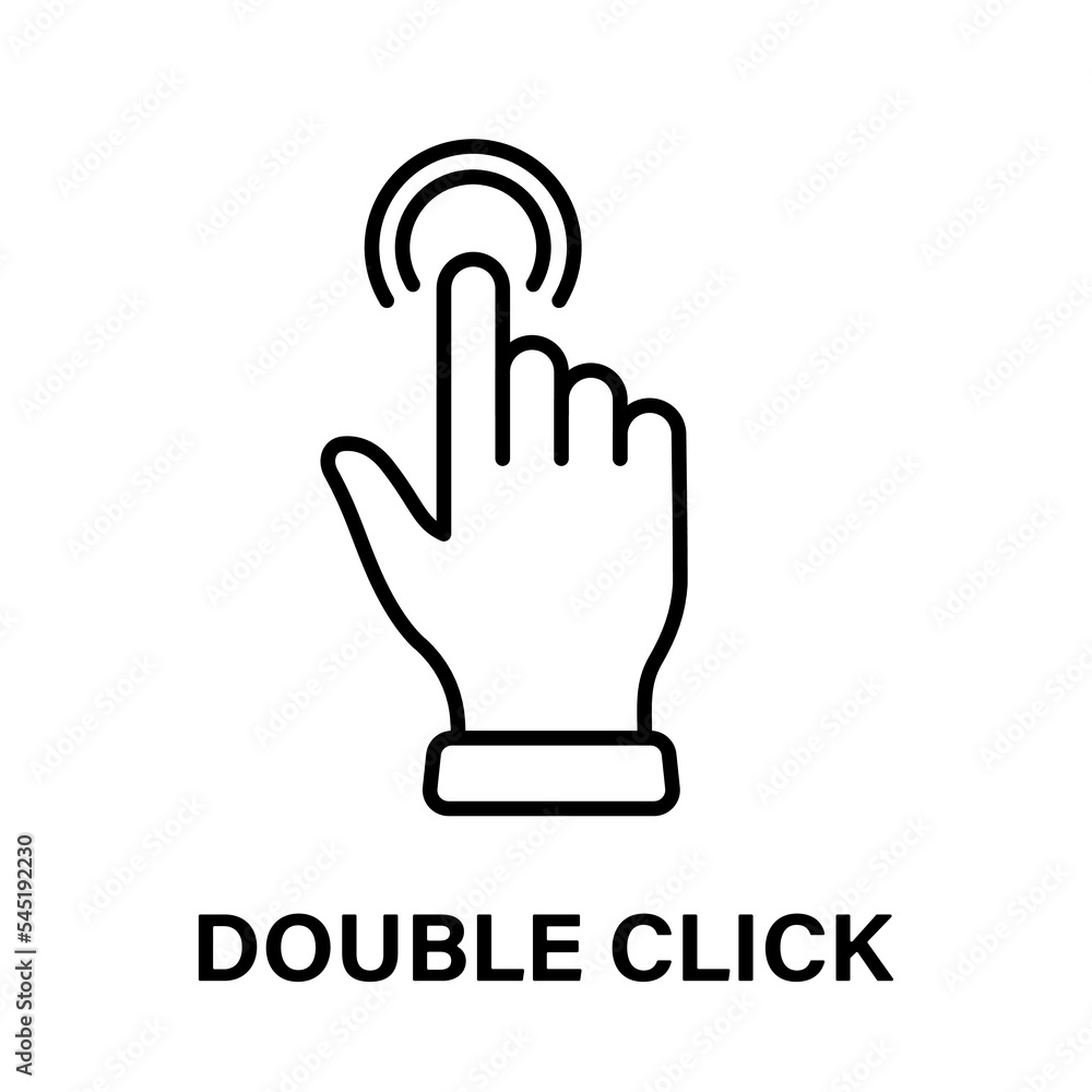 Poster double click gesture of computer mouse. pointer finger black line icon. cursor hand linear pictogram