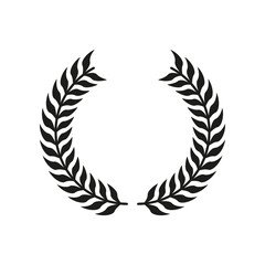 Laurel Wreath Reward Black Silhouette Icon. Olive Leaves Branch Trophy for Leader Glyph Pictogram. Chaplet Round Award for Winner Emblem. Leaf Twig Victory Symbol. Isolated Vector Illustration