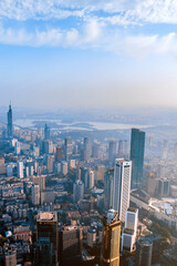 Aerial photography scenery of high-rise city skyline buildings in Nanjing, Jiangsu, China