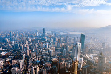 Aerial photography scenery of high-rise city skyline buildings in Nanjing, Jiangsu, China