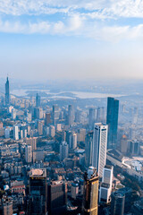 Fototapeta premium Aerial photography scenery of high-rise city skyline buildings in Nanjing, Jiangsu, China