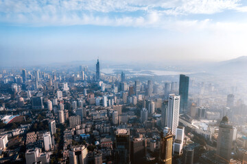 Obraz premium Aerial photography scenery of high-rise city skyline buildings in Nanjing, Jiangsu, China