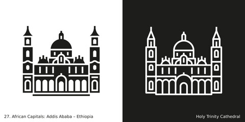 Fototapeta premium Holy Trinity Cathedral Icon. Landmark building of Addis Ababa, the capital city of Ethiopia