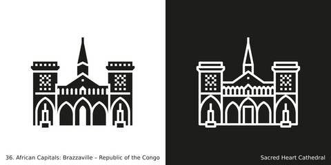 Sacred Heart Cathedral Icon. Landmark building of Brazzaville, the capital city of the Republic of the Congo