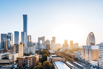 Fototapeta na wymiar Sunny day scenery of CBD buildings in Beijing, China