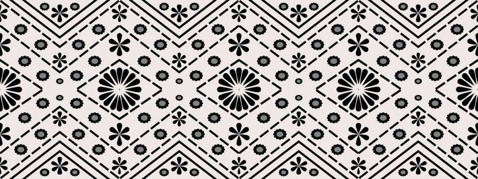 seamless pattern vector black white folk ethnic abstract art tribal  embroidery and mexican style print ornament aztec tapestry design wallpaper clothing wrap fabric covering textile book cover book