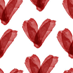 Seamless pattern Red digital watercolor heart love