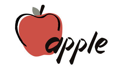 Red apple with lettering. Template for banner, postcard, poster or t-shirt. Vector illustration in sketch style.