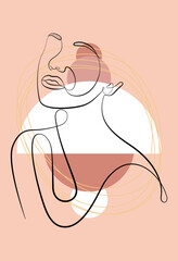 Abstract figures. Minimalistic vector posters: portrait of a woman, circles, squares, branches, abstraction.