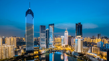 Obraz premium Night view of CBD buildings in Hankou Northwest Lake, Wuhan, Hubei, China