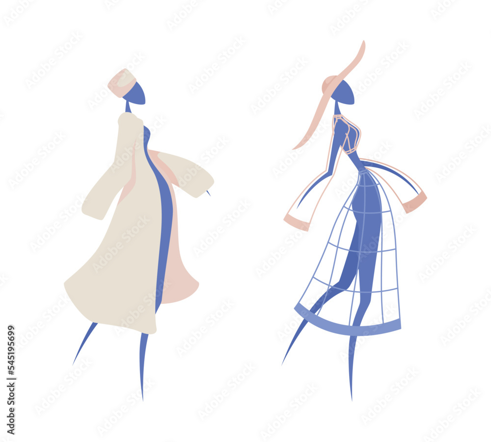Poster mannequins in winter outfits semi flat color vector object. editable element. full sized item on whi
