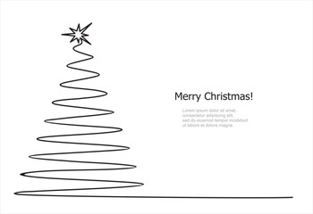 Continuous line vector illustration of xmas tree. Merry Christmas concept 