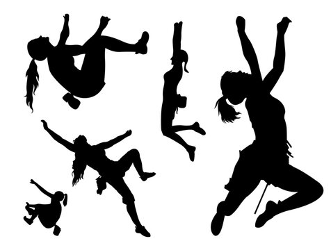 silhouette person. Climb silhouettes. mountaineer climber hiker people. Extreme Rock climbers silhouettes. Set of Climber Silhouette vector illustration. female.