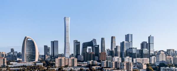 High angle view of CBD buildings in Beijing city skyline, China
