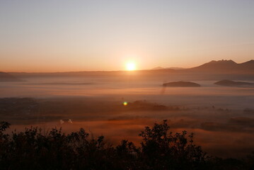 The Aso area is home to the worlds biggest inhabited volcanic caldera, known as Mount Aso. The sea of clouds in Aso s caldera is one of the best views, as known as Unkai.