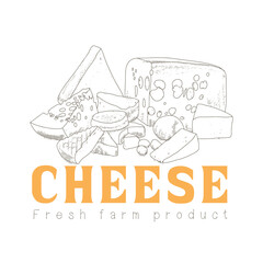 Cheese set with logo in engraving retro style