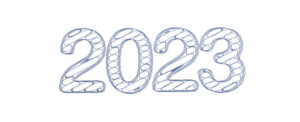 year 2023. 3D illustration numbers isolated white background