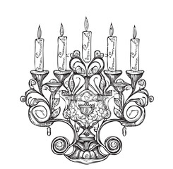 Fototapeta na wymiar Candlestick with candles chandelier hand drawn sketch Vector illustration.