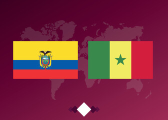 Poster for the football tournament. Football match between the teams of Ecuador and Senegal. World map.