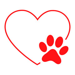 red dog paw heart prints on white © Kavindu
