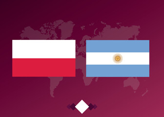 Football tournament poster. Football match between Poland and Argentina Vector graphics. World map.