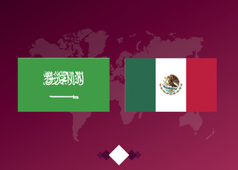 Naklejka na ściany i meble Football tournament poster. Football match between Saudi Arabia and Mexico . World map.