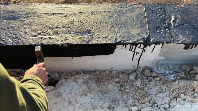 4k video slow motion foundation waterproofing construction works.