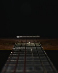 Vertical shot of the guitar strings