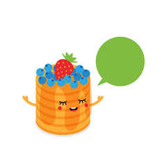 Cute cartoon style pancakes character with blank, empty speech bubble.
