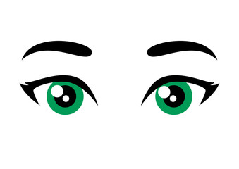 Cute green female eyes icon vector. Beautiful green female eyes and eyebrows icon vector isolated on a white background