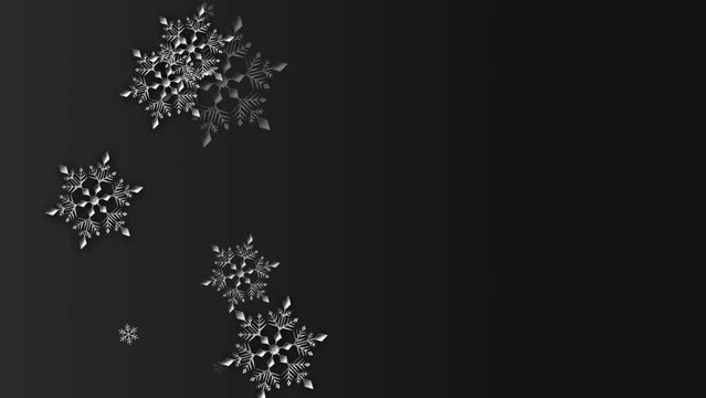 クリスマス 雪の結晶 シルバー 左 大 雪が降る 【背景 グラデーション ダークグレー】