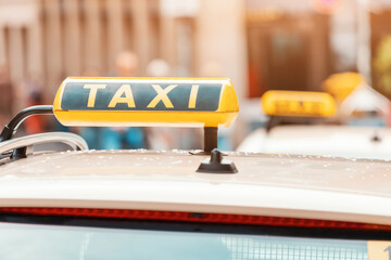 Taxi in the city as an individual transport. Mobility, traffic jams and prices for a trip via the...