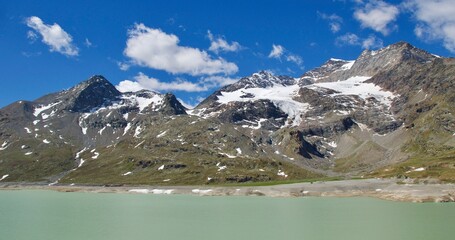 Lake Bianca from glacial water in the Alps in Switzerland