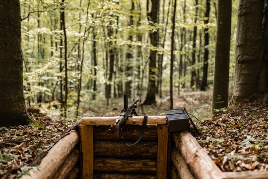 World war II guns equipment and trenches from Slovak national uprising demonstration