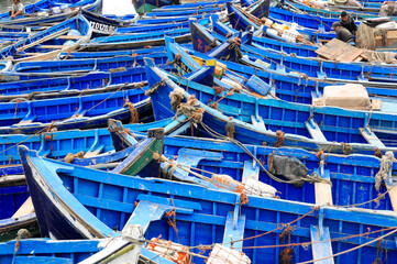 Alte blaue Fischerboote im Hafen, Essaouria, Unesco-Weltkulturerbe, Marokko, Afrika