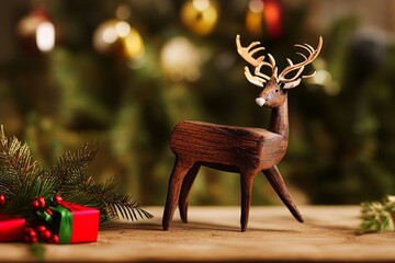 AI-Generated Image of a Wooden Reindeer Christmas Decoration
