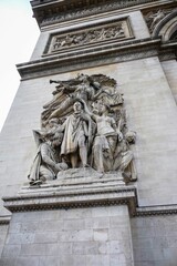 Vertical low-angle of Departure of the Volunteers of 1792 (The Marseillaise) on the Triumphal Arch