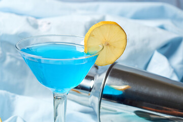 Glass of blue lagoon cocktail