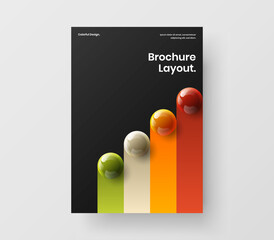 Bright 3D spheres postcard layout. Trendy banner design vector illustration.